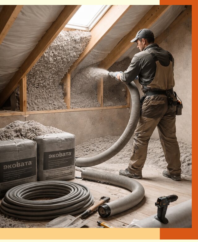 Утепление мансарды эковатой в белебее от 2244 руб/м2 — монтаж, задувка, цена | ТепломастерБлб