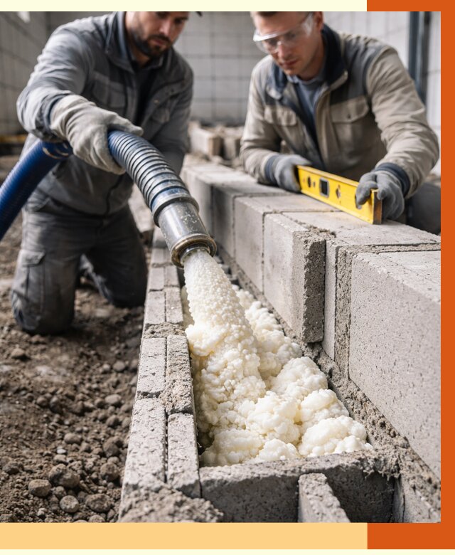Заполнение колодцевой кладки ППУ в белебее от 4284 руб. за м2 | ТепломастерБлб