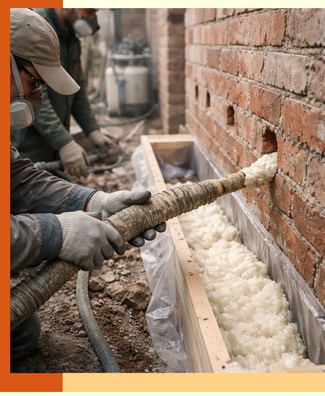 Заливка ППУ в пустоты кирпичной стены в белебее