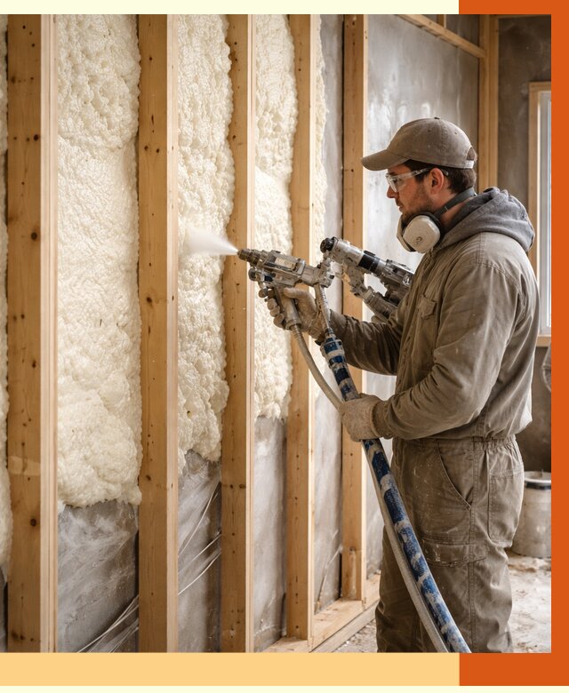 Утепление каркасной стены ППУ в белебее от 4335 руб./м2 под ключ | ТепломастерБлб